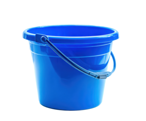Versatile blue bucket for home and outdoor use on a transparent background, cut out