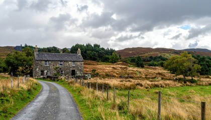 Rugged Scottish Stone Farmhouse Nestled in Scenic Landscape