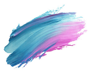 Vibrant abstract brushstroke in blue and pink hues for creative design on a transparent background, cut out