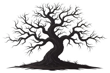 Illustration of dark spooky tree on black background for halloween and gothic themed designs and artwork
