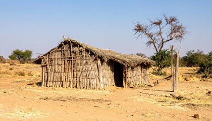 Traditional Somalian Hut in Arid Landscape of Nomadic Lifestyle