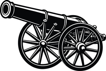 Fototapeta premium Vintage cannon illustration black and white military weapon