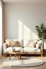 Serene living room background featuring a minimalist design with a neutral color palette and natural textures, perfect for relaxation and creating a calm atmosphere , art, minimalist, decor