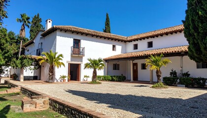 Fototapeta premium Charming Spanish Hacienda with Stucco Walls and Terracotta Roof
