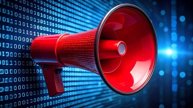 Red Megaphone Against Binary Code Background