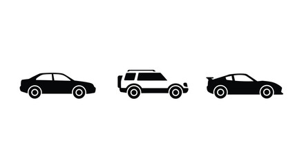 Car icon set. Front view and side view vehicle vector symbol isolated on white background.