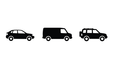 Car icon set. Front view and side view vehicle vector symbol isolated on white background.