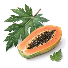 white background  with  Papaya fresh  Fruit