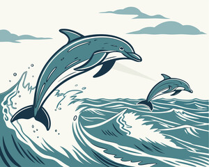 Fototapeta premium Dolphins Jumping in Ocean