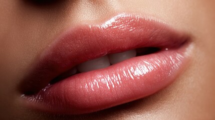 Fototapeta premium Close-up of glossy lips showcasing a natural beauty look in soft lighting