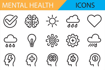 Mental Health Icons Set for Psychology and Care