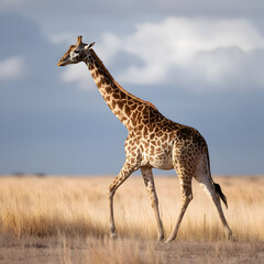 Obraz premium A giraffe is walking in a field