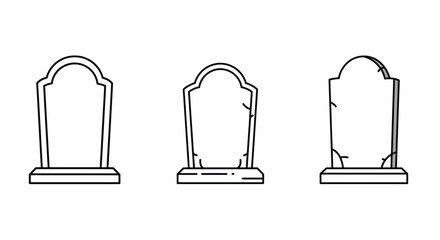 Tombstone line icon set. Headstone outline vector sign.