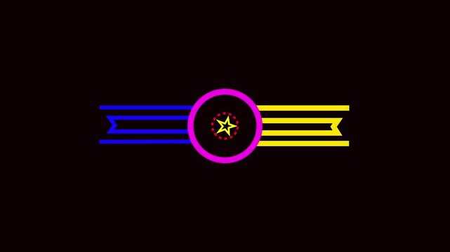 Glowing Neon Badge and Star Rotation Animation on Black Background