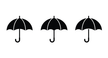 Umbrella vector icons isolated on transparent background. Parasol simple black symbols
