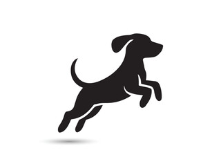 Cute Baby Dog jumping running silhouette graphic vector of a black and white background