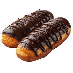 Two eclairs with glaze and sprinkles isolated on a plain backdrop on transparent background
