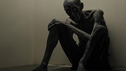 A person sitting on the floor with a contemplative expression