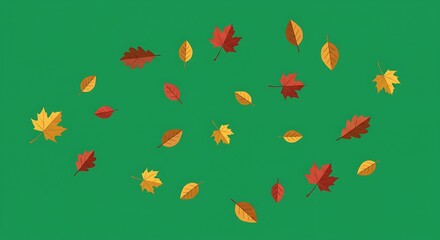Falling Autumn Leaves on Green Background Graphic