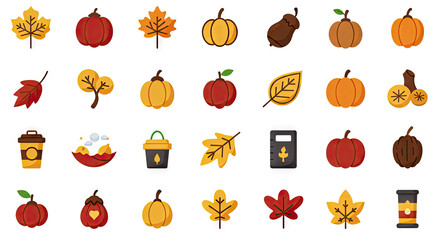 set of autumn leaves and fruits icons