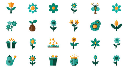 set of spring flowers icons