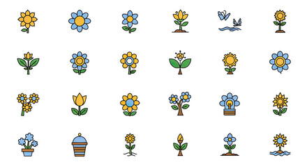 set of spring flowers icons
