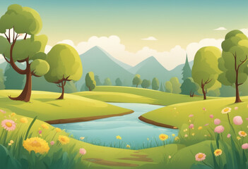 Obraz premium Summer landscape, River in summer, Summer river scene, Sunny river view, Nature with river, Green landscape with river, Flowing river, Peaceful river, River and trees, Riverbank view, Blue sky and riv