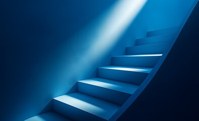 Obraz premium Minimalist abstract light patterns on a soft blue gradient background for serene product presentation