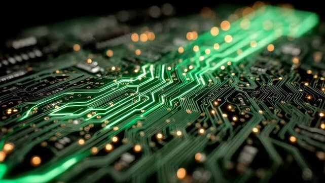 Glowing Green Circuit Board Abstract Technology Background