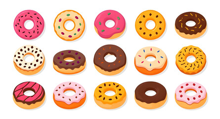 Obraz premium Doughnut, Donut, Glazed doughnut, Frosted donut, Sprinkle donut, Chocolate donut, Pink frosted donut, Donut with sprinkles, Cartoon doughnut, Donut icon, Doughnut vector, Sweet pastry, Bakery doughnut