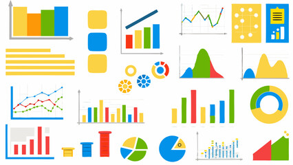Fototapeta premium Illustration showing a variety of colorful business charts and graphs for data visualization and analysis