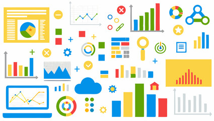 Fototapeta premium Illustration showcasing various data visualization elements including charts graphs and diagram components design
