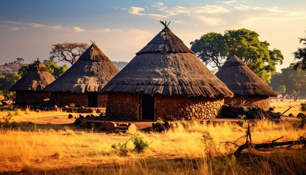 Ancient Great Zimbabwe Ruins and Farmhouses in Historical Landscape