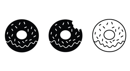 Donuts icon vector. Donut food snack bitten vector symbol. Donuts Sign. Doughnut icon set.
