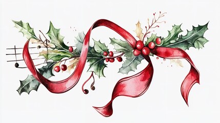 Holiday music watercolor illustration isolated on transparent

