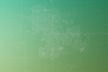 Map of the streets of Regina (Canada) made with white lines on yellowish green gradient background. Top view. 3d render, illustration