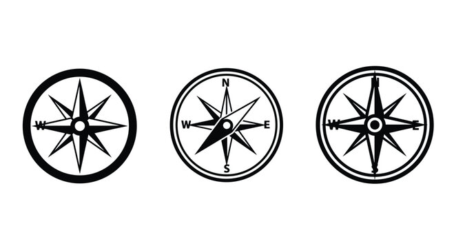 compass symbol sign icon vector design black white color simple illustration collection isolated