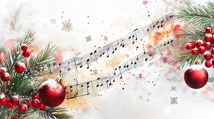 Holiday music watercolor illustration isolated on transparent

