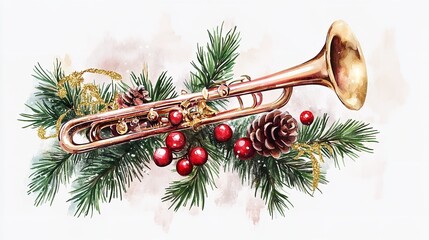 Holiday music watercolor illustration isolated on transparent

