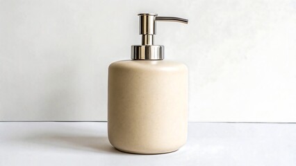 Elegant Beige Ceramic Soap Dispenser Bottle with Modern Silver Pump for Bathroom Decor
