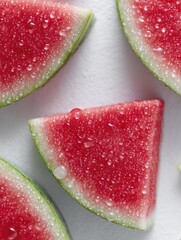 Fresh, vibrant watermelon slices with water droplets