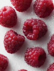 Fresh, vibrant raspberries with water droplets