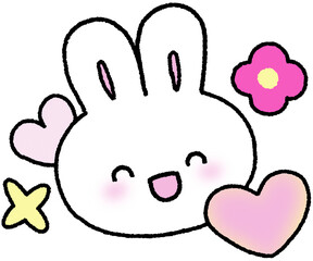 웃고 있는 토끼 얼굴 하트 일러스트 스티커   © titi.drawing