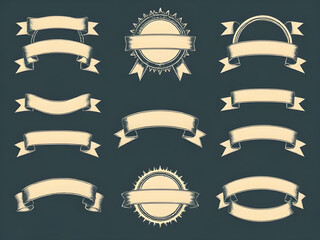 Vintage ribbon, Retro ribbon, Antique ribbon, Classic ribbon banner, Old-fashioned ribbon, Scroll ribbon, Curved banner, Hand-drawn ribbon, Engraved ribbon, Etched ribbon, Ornamental ribbon, Victorian