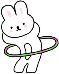 훌라후프 돌리는 토끼 캐릭터 일러스트 스티커   © titi.drawing