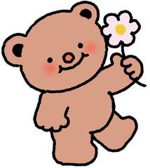 꽃을 들고 있는 곰돌이 캐릭터 일러스트 스티커  