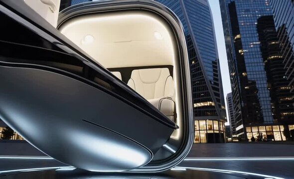 Smart-Suburb Car-Share: Single-Seat Fly-Cars on Dawn Street - Ai generated 