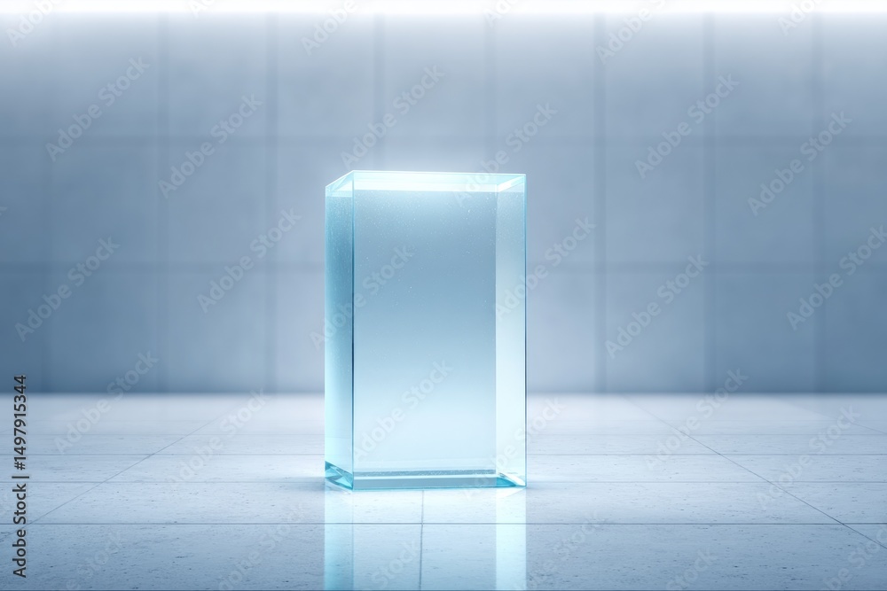 Wall mural glass podium centered in minimalistic setting vast copy space surrounds structure inviting imaginati