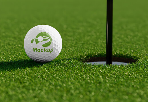 Golf Gall on Green Grass Mockup