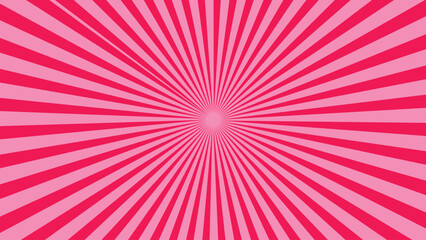 Sun rays pink background, starburst anime pop art cartoon or comic, dotted texture and explosion effect or sunburst, halftone gradient, fun and exciting template